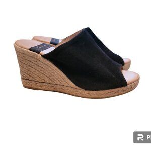 Gaimo Suede Wedges Black Slip On Slide Peep Toe Espadrille